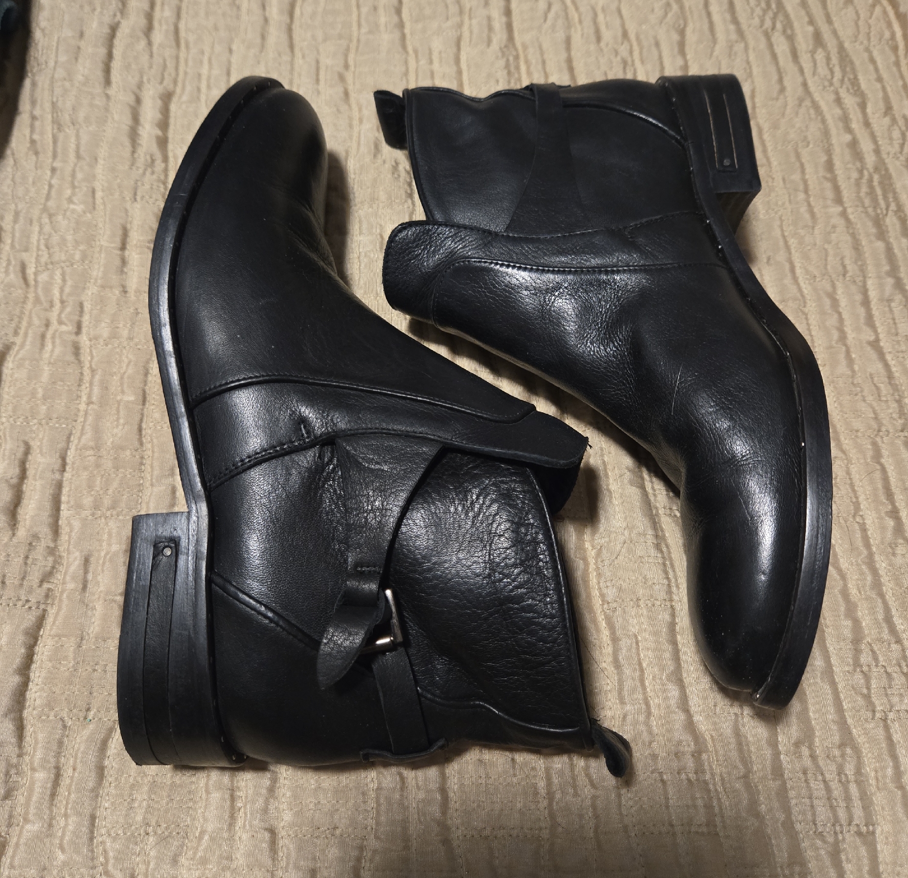 Black Boots By Freda Salvador Leather Ankle Classic Chelsea - Sleek Strap Detail